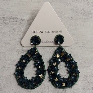 Deepa Gurnani Green Beaded Flower Statement Earrings